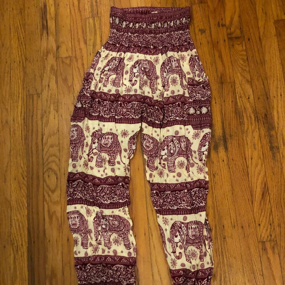 Red & White Elephant Print Pants